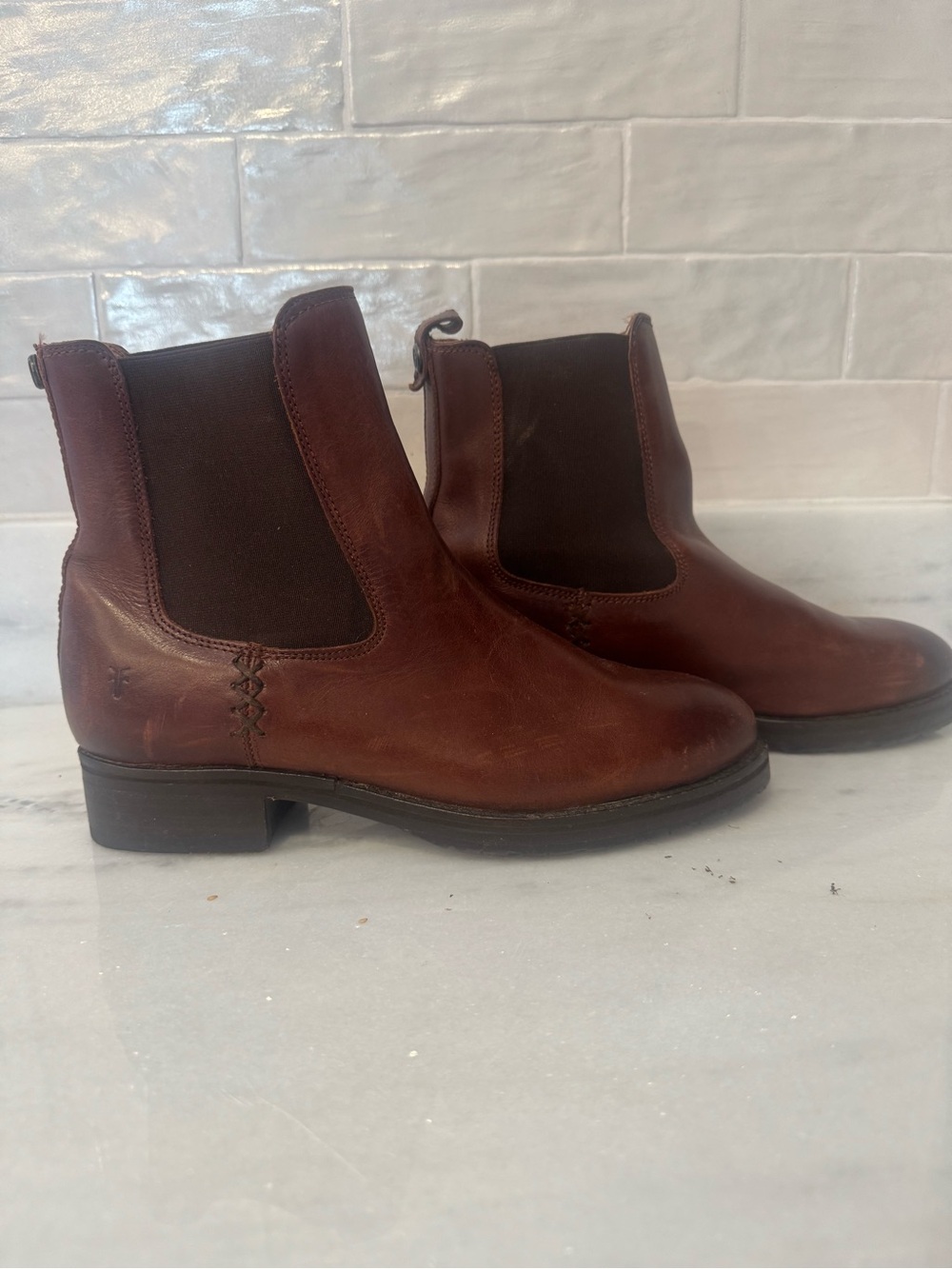 Frye Brown Leather Chelsea Ankle Booties